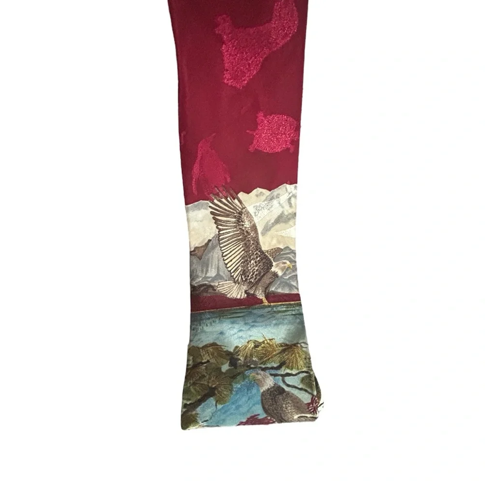 Scenic Red and Blue Men's Tie with Eagle and mountain scene